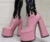 Round le plus récent Toe High Women Plateforme Chunky Boots Boots blanc rose rose mat