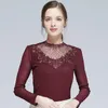 Women's Blouses & Shirts Spring Autumn Lace Bottom Women Black Mesh Long Sleeve Top Thin Slim Solid Turtleneck Womens 6633 50