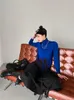 Kadınlar için Balıkçı Yaka Kazak Moda Mavi Kazak Uzun Kollu Saçak Kazak Kış Sıcak Örme Triko 210427