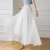 Surmiitro mode sommar lång tulle kjol kvinnor koreansk stil elegant mesh hög midja maxi en linje kjol kvinna 210712