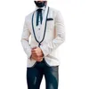 2 Sztuka White Wedding Tuxedo Slim Fit Men Garnitury z Navy Blue Spodnie Szal Kapel Mężczyzna Moda Kurtka Najnowszy Styl X0909