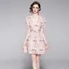 Retro Holiday Style Print Floral Hollow Out Embroidered Mini Dress For Women Sweet Party 210529