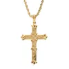 New God Saint Jesus Christ Cross Pendant Necklaces Chain Jewelry Gift 24K Gold Color Catholic Necklace