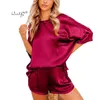 Verão Seda Pijama Set Mulheres Sexy Seda Cetim Sleepwear Home Terno Cetim Pijama Feminino Lounge Lounge Wear Sets PJS para Mulher q0706