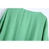 Women Green Dress Long Sleeve V-Neck Oversize Loose Midi Dresses Chic Lady Casual Fashion Clothes 210517