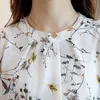 春の夏のプリントシフォンブルスの花のシャツのためのエレガントなオフショルダーブラウスプラスサイズ女性トップス825c 210521