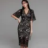 Verano color sólido mujeres vestidos de encaje sexy elegante hueco hacia fuera ver a través de bodycon lápiz vestido corea vaina vestidos 210529