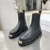 Zwarte elastische chunky platform biker enkellaarzen leren Martin laarsjes met ingekeepte zool heavy duty luxe ontwerpers merken schoenen voor dames fabrieksschoeisel