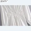 女性ヴィンテージウエストレースアップ包帯カジュアルスリムフォールドシャツドレス女性シックバックジッパーホワイトミニVestidos DS8187 210416