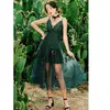Wysokiej jakości Runway Lace Hollow Out Flower V-Neck Patchwork Vintage Midi Dresses Party Ruffles Spaghetti Dress 210421