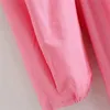 Blsqr الخريف الوردي النساء اللباس الإناث مربع طوق نفخة الأكمام رايات الكاحل طول القطن فساتين vestidos feminino 210331