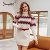 Geometric print knitted women Casual turtle neck pullover sweater dress female Autumn winter retro white vestidos 210414