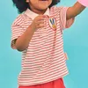 Toddler Boys Girls Summer T-shirt Röd randig Korea Childrem Unisex Caroon Bunny Tops Kortärmad Bomull Tees 210619