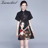 Sommer Schwarz Cartoon Junge Mädchen Mode Lose Frauen Vintage Casual Party A-Linie Cheongsam Qipao Kleider 210416