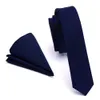 Fashion Solid 4cm Slim Tie Black Green Red Plain Color Necktie Hanky Set Men's Party Wedding Narrow Skinny Neck Tie