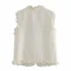 Woman Waistcoat Jacket Veste Sans Manche Fringe Stitching Fake Pocket Kurtka Damska Wiosenna Tweed All-Match Loose Sleeveless 210817