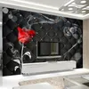 Anpassad väggmålning 3D Rose Flower Black Soft Package Bedroom Living Room TV Bakgrund Väggdekor tapeter vattentät4174023