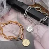 Punk Female Double Layer Charms Bracelets Beauty Head Coin Pendant Bracelet For Women Gold Silver Color Fashion Jewlery Link, Chain