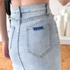 Vår sommar plus storlek S-5XL koreanska stil kvinnor blå svart knäppas denim hög midja mini penna kjol kvinna 210421