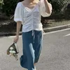 HXJJP Camicetta a maniche corte con lacci con coulisse per camicia estiva da donna con scollo a V Bubble 210607