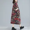 Surdimensionné femmes coton lin tenue décontractée nouveauté printemps Arts Style Vintage imprimer lâche femme longues robes S3486 210412