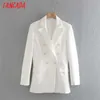 Tangada Femmes Mode Blanc Blazer Manteau Vintage Double Boutonnage À Manches Longues Femelle Survêtement Chic Tops 2XN50 211006