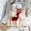 H.SA winter woman Pullover and Turn Down Collars Cartoon Cute Christmas Sweaters Deer oversize jumper 210417