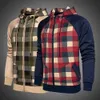 Męska Jesień Zipper Plaid Kołębki Kurtka Casual Street Moda Zwykły Płaszcz Mężczyźni Stary Styl Fleece Zipper Bluzy Z Kapturem Płaszcz 210603