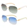 Venta de gafas de sol sin montura 8100908 Blanco Cuerno natural genuino Marco de metal dorado Gafas de sol Moda Búfalo de alta calidad Accesorios de moda Hombre Mujer Marcos