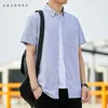 Ushark Summer Non Iron Oxford Shirt Kortärmad Män 100% Bomull Blusskjorta För Mens Klänning Skjortor Grå Koreansk Kläder 210603