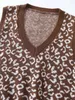 Estilo Europeu Mulheres Sweater Vest Leopardo Knitwear Puxe Suéteres V Neck Sexy Knit Wear Chic Girls Harajuku Tops 210417