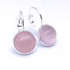 Silver Plated 10mm Pink Rose Quartz Healing Crystal Charms Earrings Geometric Natural stone Earring For Women Jewelry