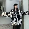 Abrigo acolchado de algodón de invierno con patrón de vaca, Parka, chaqueta de Hip Hop para mujer, prendas de vestir cálidas de lana, ropa de calle cortavientos