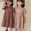 Короткий рукав круглые шеи плед принт повседневное платье детская одежда девушка японский и корейский стиль лето 210515