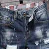 Sommar Mäns Ripped Short Jeans 2021 Streetwear Big Hole Fashion Vintage Blue Slim Denim Shorts Märke Kläder Man Kläder