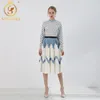 Sonbahar ve kış kendi kendine portre elbise kadın tasarımcı pist zarif nakış hollow dantel patchwork Pileli 210520