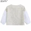 Kvinnor Vintage Lantern Sleeve Patchwork Casual Tweed Smock Blus Kvinna O Neck Hem Tassel Skjorta Chic Blusas Tops LS9052 210420