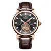 Reef Tiger / RT Automatic Watch for Men Solid Steel Black Leather Sobre avec Date Day RGA1950 Montre-bracelets