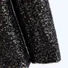 Vintage vrouw zwarte pailletten glanzende jassen lente herfst mode dames slanke bovenkleding vrouwelijke chique streetwear jassen 210515