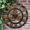 Wall Clocks 16 Inch Big Size Rustic Clock With Gear Decorative Vintage Roman Numerals