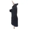 Robe décontractée bleue pour femmes Peter Pan Col Trois quarts manches taille haute froncée mini robes femme printemps 210520