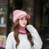 ビーニー/スカルキャップ女性暖かいビーニー帽子に乗って雪の冬の女性編み帽子スカーフセットヘアボールポンファッションウール肥厚襟pros22