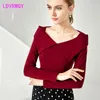 Chemise rétro française automne et hiver prendre un décolleté à manches longues rosée clavicule grand revers t-shirt femme 210416