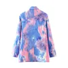 Eleganter Damen-Blazer mit Batikdruck, Damen-Taschenjacken, lässige weibliche Knopfanzüge, süße blaue und rosa Mädchen-Chic 210427