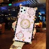 Luxe Lucky Flowers Ring Phone Cases voor iPhone 13 Mini 12 PRO MAX 6 7 8 Plus XR XSMAX 11PROMAX Square Diamond Houder Stand Soft Cover