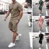 Mens Tracksuit 21 여름 짧은 소매 반바지 캐주얼 퓨어 컬러 의상 남성 통기성 두 조각 바지 활성 Sweatsuits