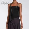 Summer Women Satin Tank Backless Lace Up Silk Camisole Sexy Tops 210415