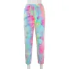 OMSJ Flanelle Taille Haute Tie Dye Imprimer Jogger Pantalon Automne Hiver Femmes Doux Chaud Colorfur Streetwear Pantalon de Survêtement Pantalon 210517