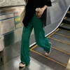 Erfrischende Sommer-Damen-Unterteile, grünes Karomuster, lockeres breites Bein, hohe Taille, gefaltete Hosen, koreanische Freizeithose, 2021 Q0801