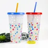 24oz Creativity Love Color Changing Mugs Water Cup Single Layer Plastic Straw Cups christmas gift sea shipping RRA11809